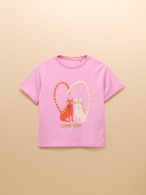 Joules Girls' Fundays Lilac Purple Short Sleeve Screenprint T-Shirt