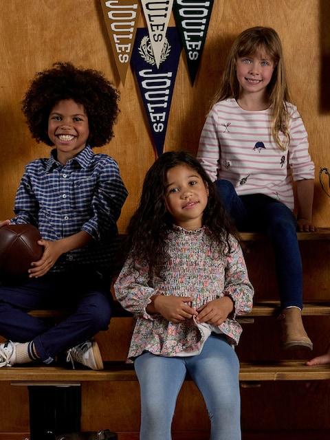 Joules Girls' Gracie Pink Ditsy Long Sleeve Shirred Top