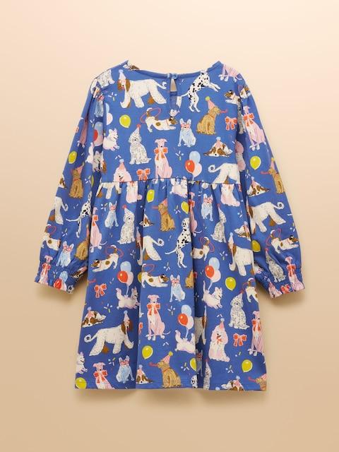 Joules Girls' Hampton Blue Dog Long Sleeve Jersey Dress