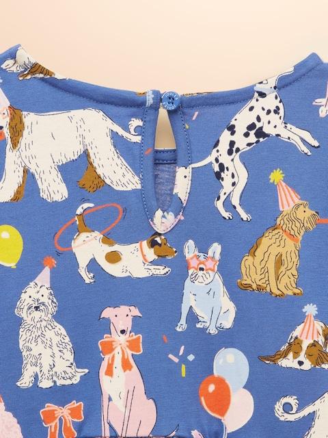 joules Girls' Hampton Blue Dog Long Sleeve Jersey Dress