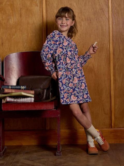 Joules Girls' Hampton Multi Floral Long Sleeve Jersey Dress
