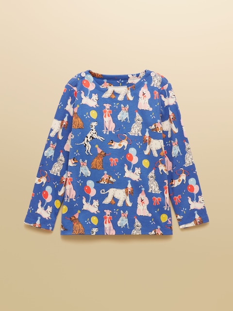 Joules Girls' Harbour Blue Dogs Long Sleeve Jersey Top