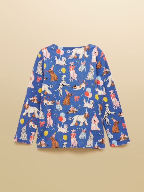 Joules Girls' Harbour Blue Dogs Long Sleeve Jersey Top