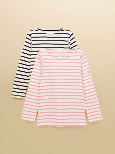 Joules Girls' Harbour Blue/Pink Two Pack Stripe Long Sleeve Top