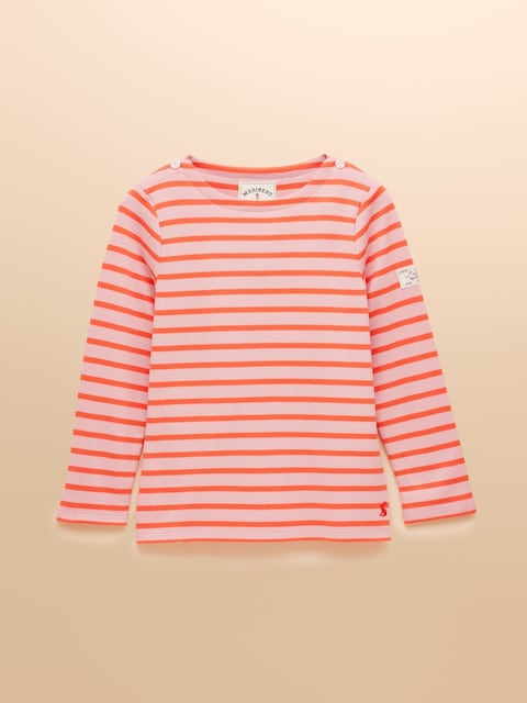 Joules Girls' Harbour Pink And Orange Stripe Long Sleeve Jersey Top
