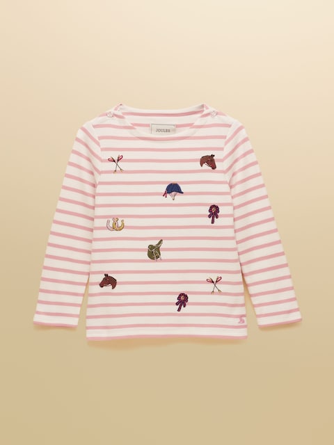 Joules Girls' Harbour Pink & Cream Long Sleeve Jersey Top