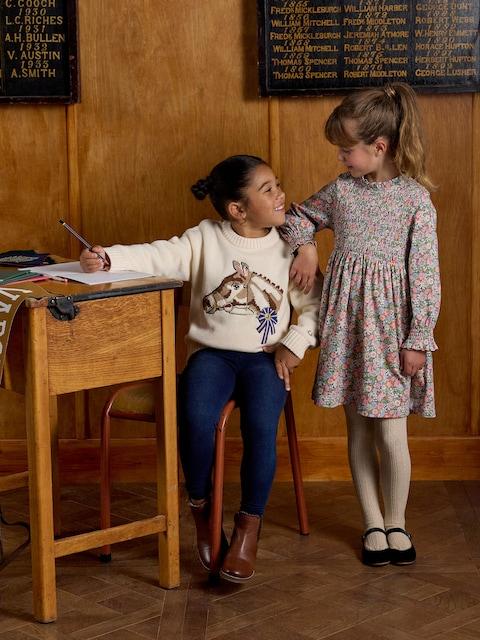 Joules Girls' Hattie Cream Horse Intarsia Horse Jumper