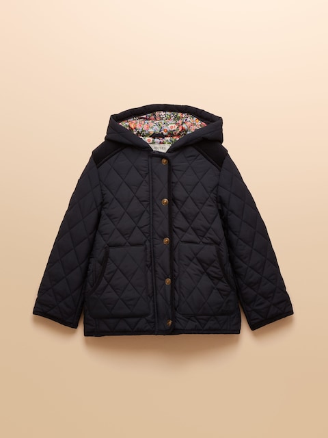 Joules Girls' Marsdale Navy Blue Showerproof Quilted Jacket
