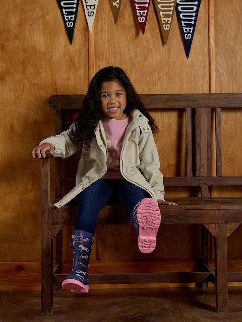 Joules Girls' Meadow Stone Longline Showerproof Coat