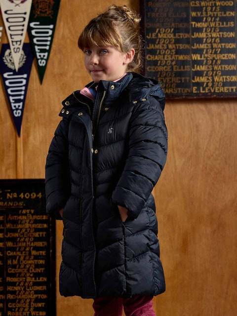 Joules Girls' Pembury Navy Blue Showerproof Padded Coat