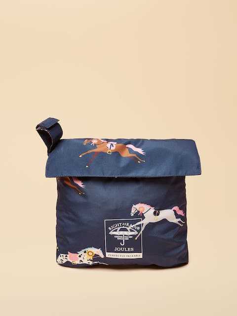 joules Girls' Rainford Navy Horse Waterproof Packable Raincoat