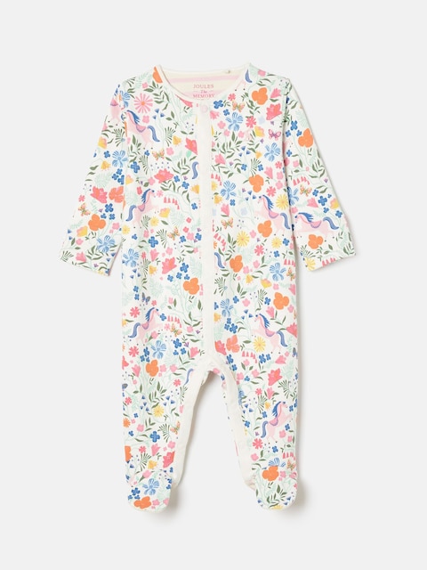 Joules Girls' Razamataz Cream Horse Print Cotton Babygrow
