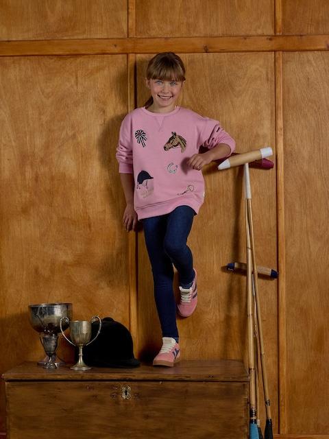 Joules Girls' Trot Dark Wash Blue Jersey Denim Jodphur-Style Leggings