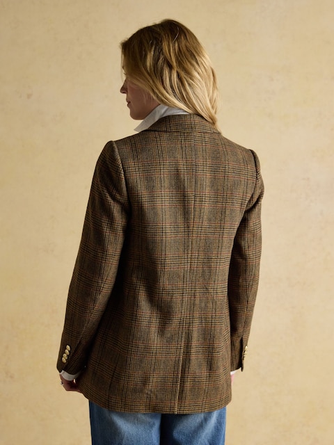 Joules Hackmore Brown Check Relaxed Fit Tweed Blazer With Wool