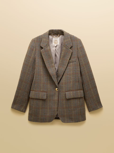 joules Hackmore Grey Check Relaxed Fit Tweed Blazer With Wool