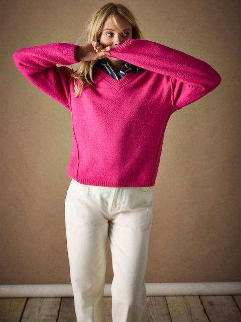 Joules Hannah Fushsia Pink V-Neck Relaxed Fit Jumper