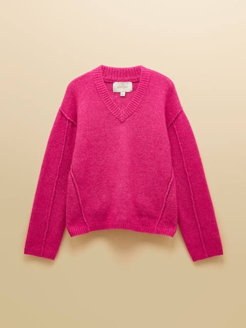 joules Hannah Fushsia Pink V-Neck Relaxed Fit Jumper
