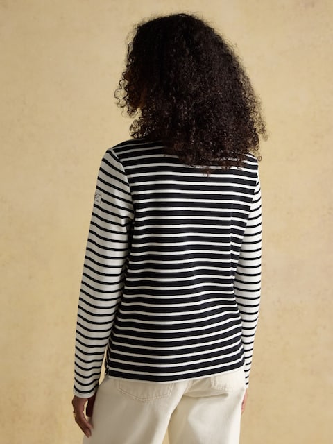Joules Harbour Black/Cream Boat Neck Long Sleeve Breton Stripe Top