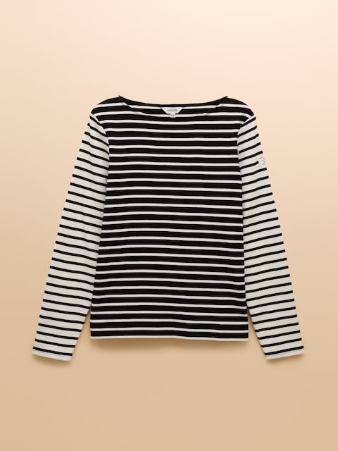 joules Harbour Black/Cream Boat Neck Long Sleeve Breton Stripe Top