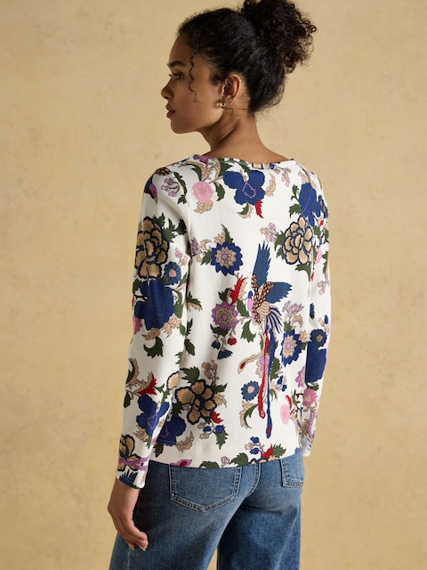 Joules Harbour Cream Bird Floral Boat Neck Printed Top