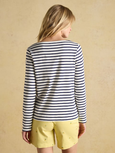 Joules Harbour Cream & Navy Boat Neck Long Sleeve Breton Stripe Top