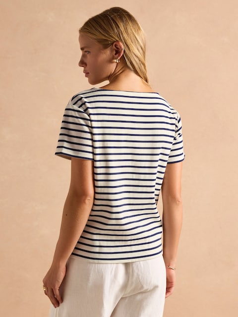 Joules Harbour Cream/Navy Short Sleeve Boat Neck Breton Top