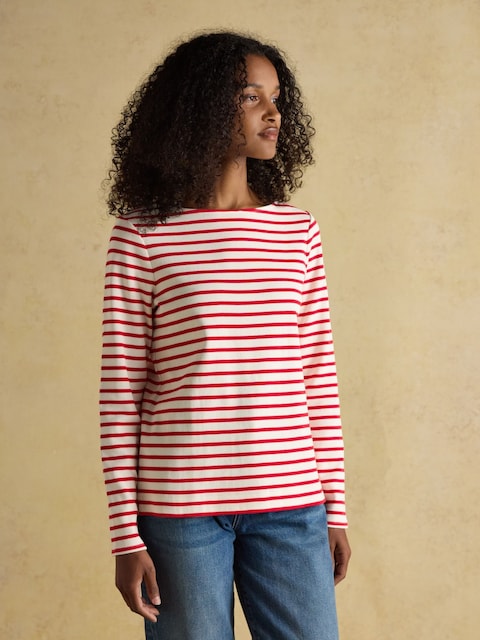 Joules Harbour Cream/Red Boat Neck Long Sleeve Breton Stripe Top