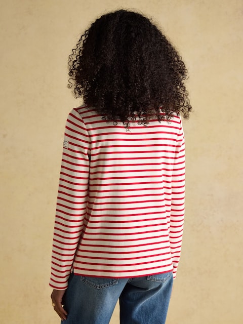 Joules Harbour Cream/Red Boat Neck Long Sleeve Breton Stripe Top