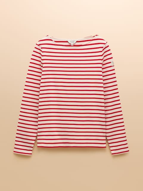 joules Harbour Cream/Red Boat Neck Long Sleeve Breton Stripe Top