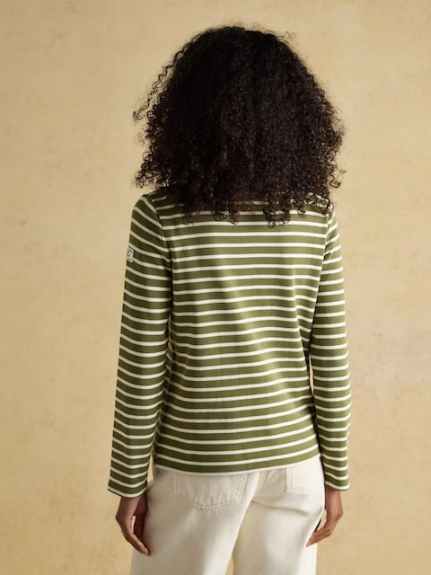 Joules Harbour Green Boat Neck Long Sleeve Breton Stripe Top
