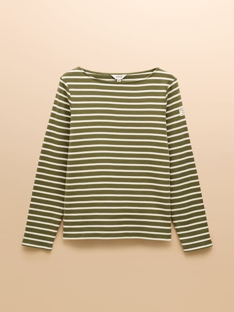 joules Harbour Green Boat Neck Long Sleeve Breton Stripe Top