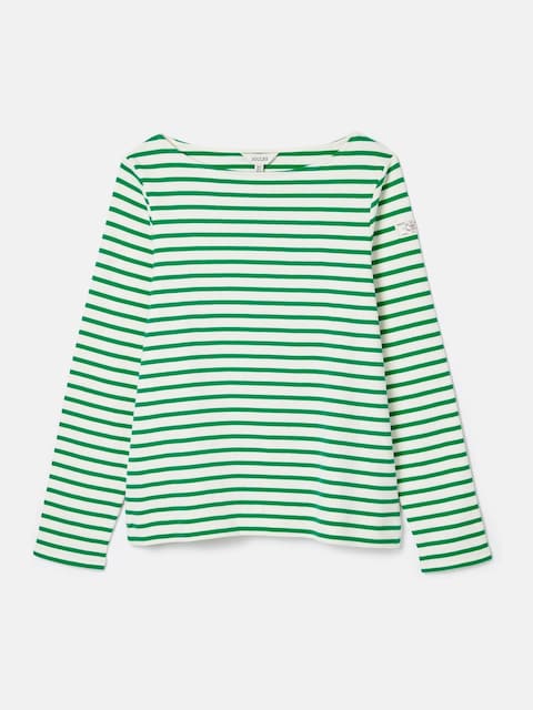joules Harbour Green/ White Boat Neck Long Sleeve Breton Stripe Top