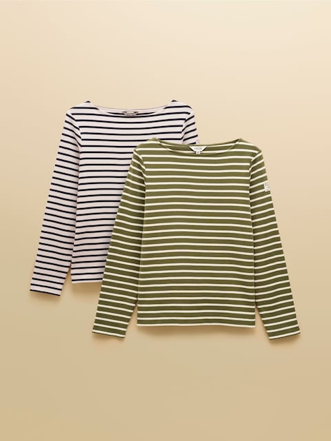 Joules Harbour Multi 2 Pack Navy/Green Boat Neck Breton Tops