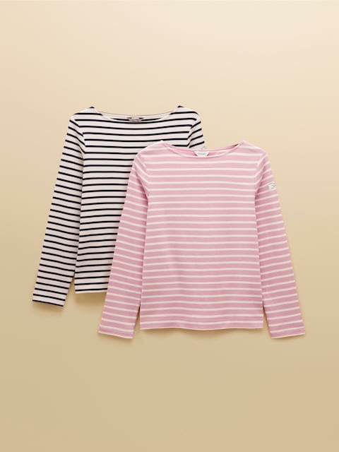 Joules Harbour Multi 2 Pack Navy Stripe/ Pink Stripe Boat Neck Breton Tops