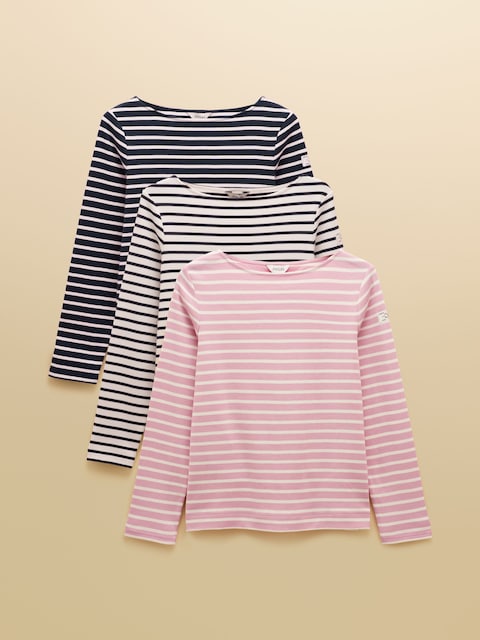 Joules Harbour Multi 3 Pack Navy/Creme/Pink Boat Neck Breton Tops