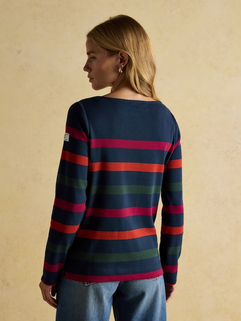 Joules Harbour Navy Boat Neck 100% Cotton Breton Top