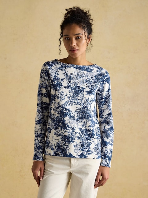 Joules Harbour Navy Toile De Jouy Boat Neck Printed Top