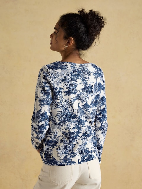 Joules Harbour Navy Toile De Jouy Boat Neck Printed Top