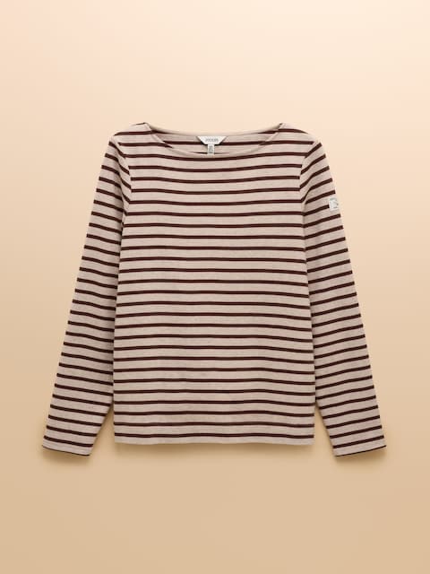 joules Harbour Neutral Boat Neck Long Sleeve Breton Stripe Top