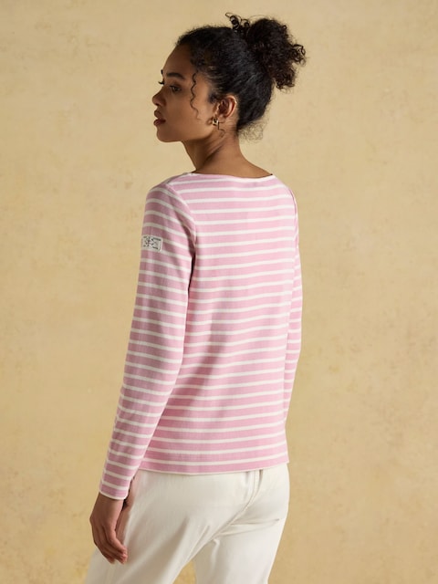 Joules Harbour Pink Boat Neck Long Sleeve Breton Stripe Top