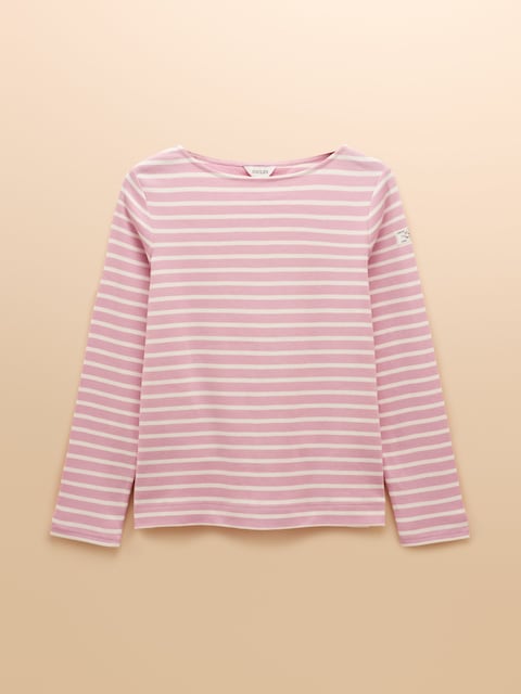 joules Harbour Pink Boat Neck Long Sleeve Breton Stripe Top