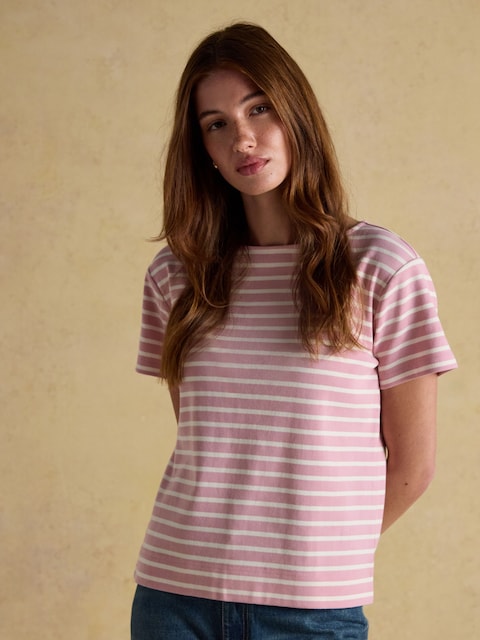 Joules Harbour Pink/Cream Short Sleeve Boat Neck Breton Top