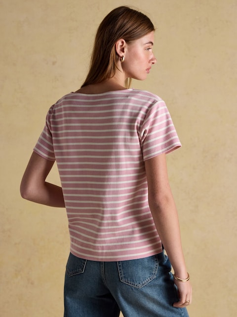 Joules Harbour Pink/Cream Short Sleeve Boat Neck Breton Top