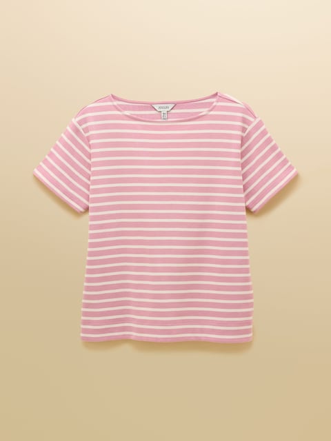joules Harbour Pink/Cream Short Sleeve Boat Neck Breton Top