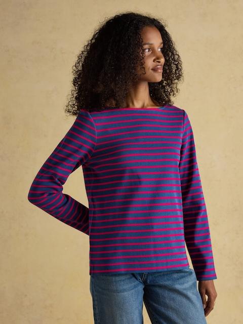 Joules Harbour Red/Blue Boat Neck Long Sleeve Breton Stripe Top