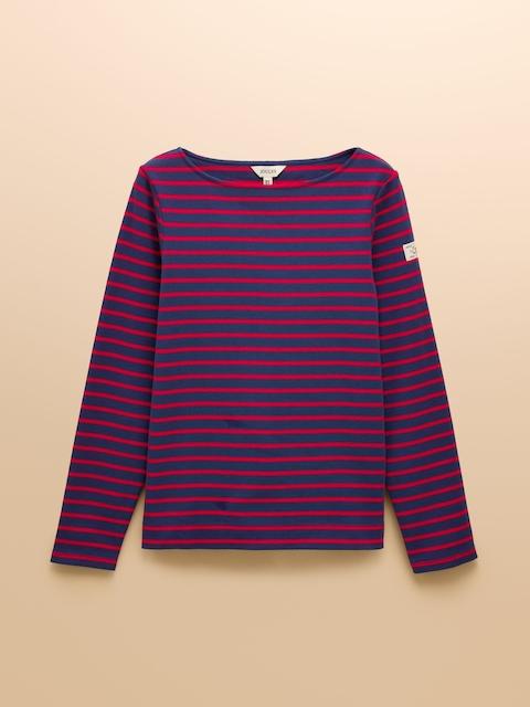 joules Harbour Red/Blue Boat Neck Long Sleeve Breton Stripe Top