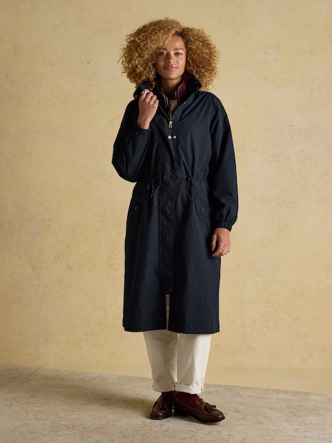 Joules Hensley Navy Longline Waterproof Coat With Packable Hood