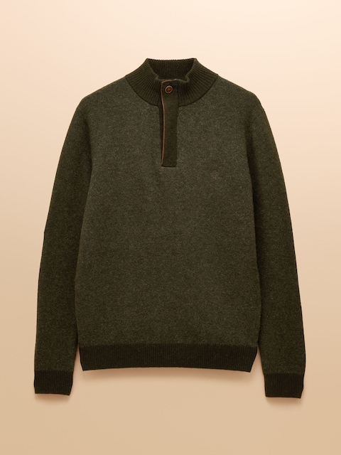 joules Highland Wool-Rich Dark Green Button Quater Zip Jumper