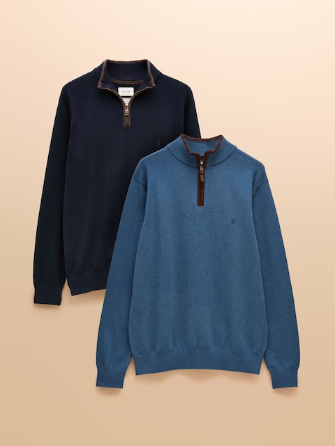 Joules Hillside Blue/Navy 2 Pack Quarter Zip Knitted Jumpers