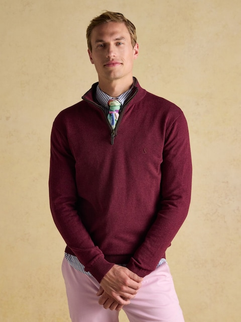 Joules Hillside Burgundy Quarter Zip Knitted Jumper